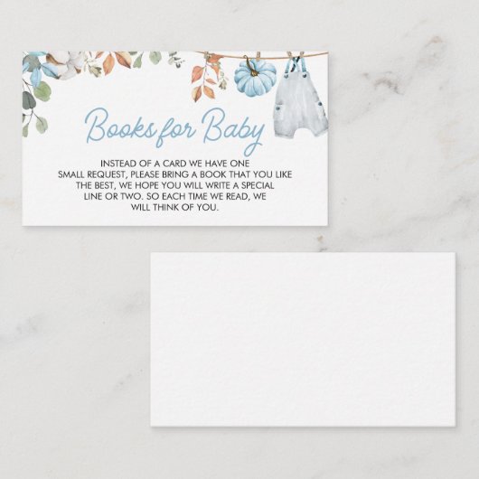 Blue Little Pumpkin Fall Autumn Baby Book for Baby Informatiekaartje (Voorkant / Achterkant)