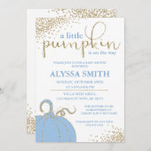 Blue Little Pumpkin Herfst Baby shower Invitation Kaart (Voorkant / Achterkant)