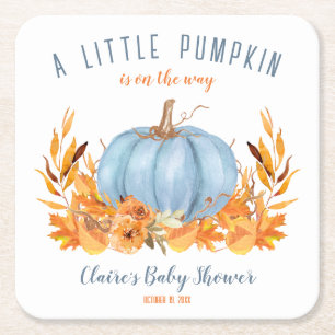 Blue Little Pumpkin Herfst Boy Baby shower Kartonnen Onderzetters