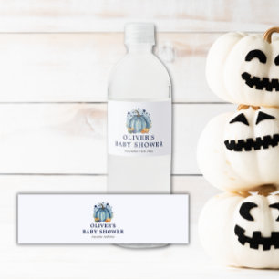 Blue Little Pumpkin Herfst Boy Baby shower Waterfles Etiket