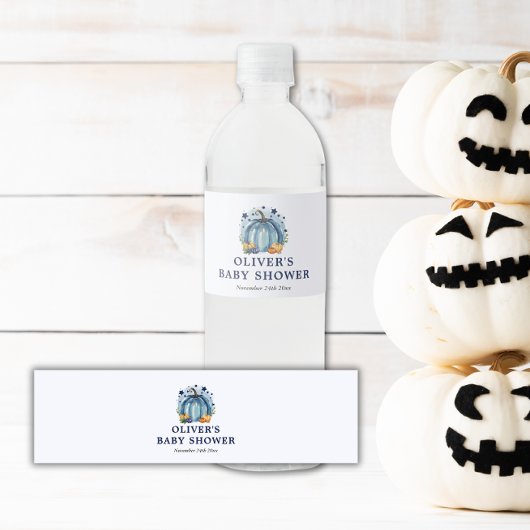 Blue Little Pumpkin Herfst Boy Baby shower Waterfles Etiket