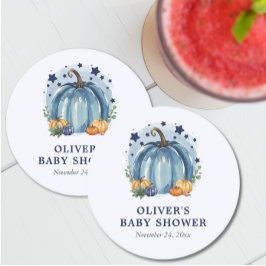 Blue Little Pumpkin Herfst Custom Boy Baby shower Ronde Kartonnen Onderzetter