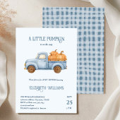 Blue Little Pumpkin Truck Baby shower minimalistis Kaart
