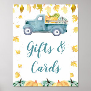 Blue Little Pumpkin Truck Baby shower Sign Poster