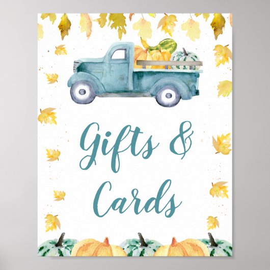 Blue Little Pumpkin Truck Baby shower Sign Poster (Voorkant)