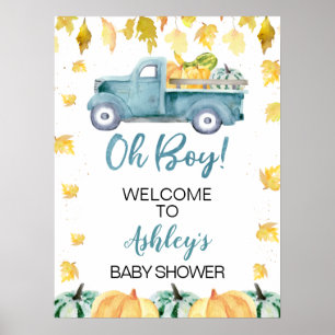 Blue Little Pumpkin Truck Baby shower Welcome Sign Poster