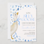Blue Little Silly Goose Baby Shower Kaart (Voorkant)