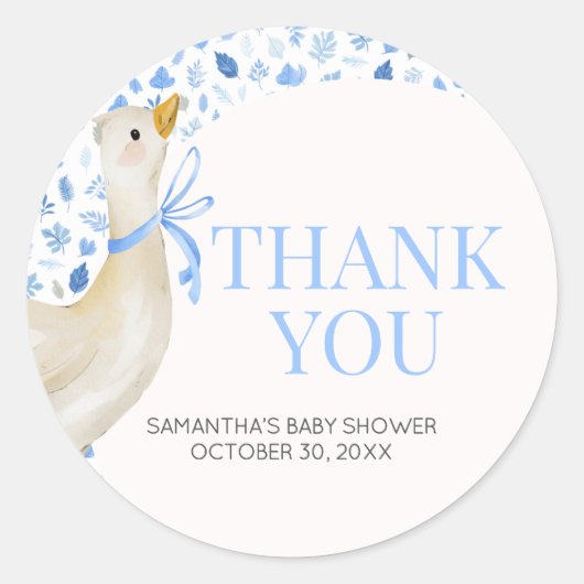Blue Little Silly Goose Baby Shower Ronde Sticker (Voorkant)