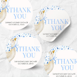 Blue Little Silly Goose Baby Shower Ronde Sticker