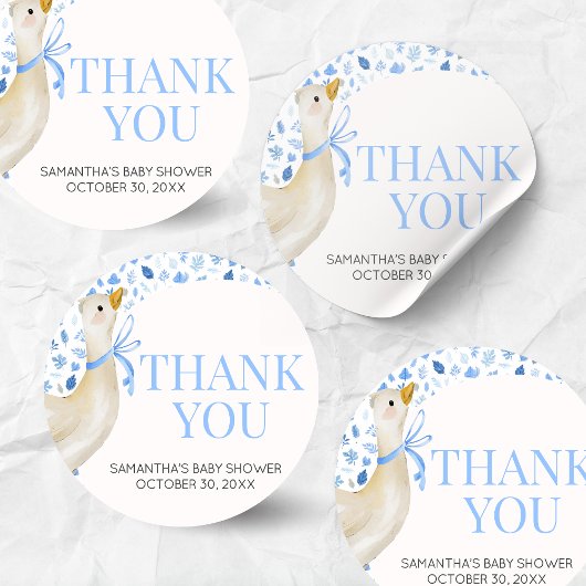 Blue Little Silly Goose Baby Shower Ronde Sticker