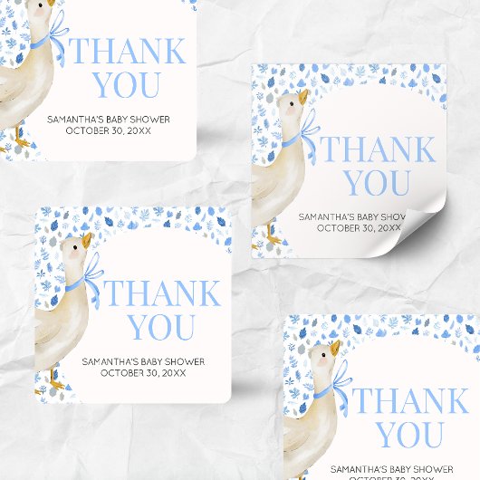 Blue Little Silly Goose Baby Shower Vierkante Sticker