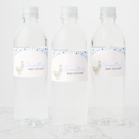 Blue Little Silly Goose Baby Shower Waterfles Etiket (Flessen)