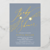 Blue Little Star Baby shower Folie Invitation Folie Uitnodiging (Voorkant)