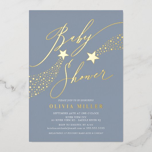 Blue Little Star Baby shower Folie Invitation Folie Uitnodiging (Voorkant)