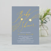 Blue Little Star Baby shower Folie Invitation Folie Uitnodiging (Staand Voorkant)