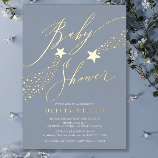 Blue Little Star Baby shower Folie Invitation Folie Uitnodiging