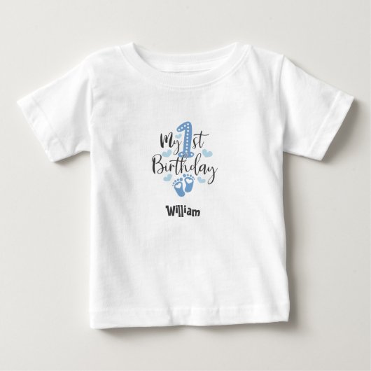 Blue Little Steps First Birthday Baby T-Shirt (Voorkant)