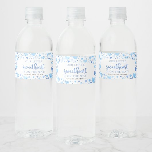 Blue Little Sweetheart Valentijn Baby shower Waterfles Etiket (Flessen)
