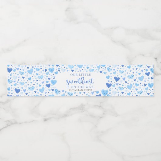Blue Little Sweetheart Valentijn Baby shower Waterfles Etiket (Enkel label)
