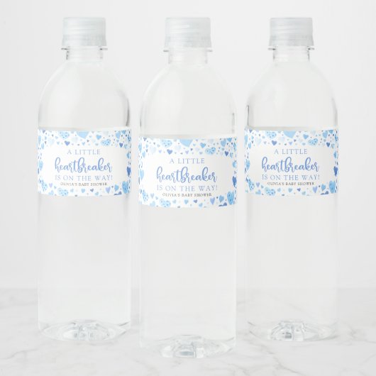 Blue Little Sweetheart Valentijn Baby shower Waterfles Etiket (Flessen)