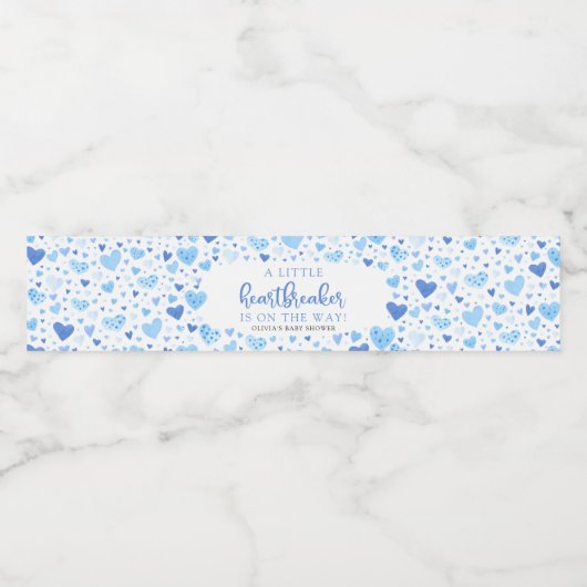 Blue Little Sweetheart Valentijn Baby shower Waterfles Etiket (Enkel label)