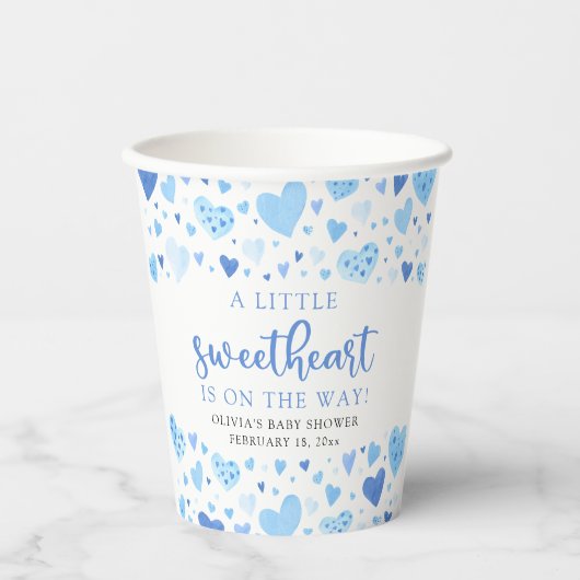 Blue Little Sweetheart Valentijnsdag Baby shower Papieren Bekers (Voorkant)
