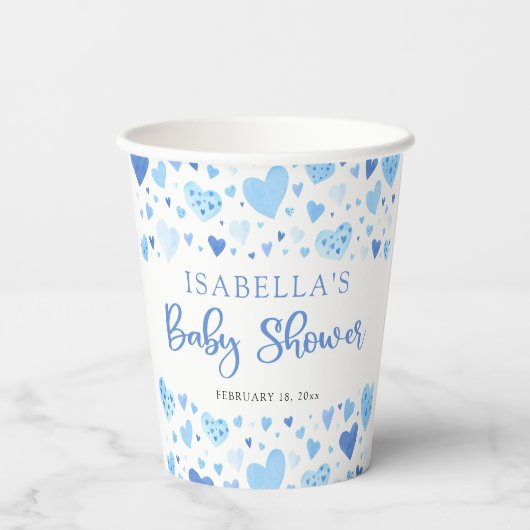 Blue Little Sweetheart Valentijnsdag Baby shower Papieren Bekers (Achterkant)