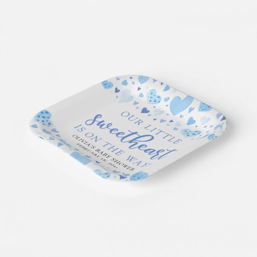 Blue Little Sweetheart Valentijnsdag Baby shower Papieren Bordje (Gebogen)