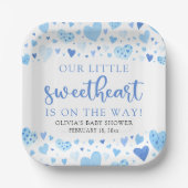 Blue Little Sweetheart Valentijnsdag Baby shower Papieren Bordje (Voorkant)