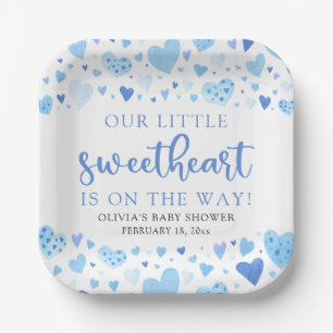 Blue Little Sweetheart Valentijnsdag Baby shower Papieren Bordje