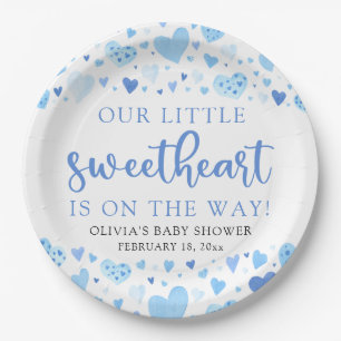 Blue Little Sweetheart Valentijnsdag Baby shower Papieren Bordje