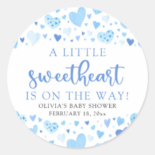Blue Little Sweetheart Valentijnsdag Baby shower Ronde Sticker