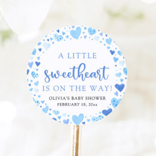 Blue Little Sweetheart Valentijnsdag Baby shower Ronde Sticker
