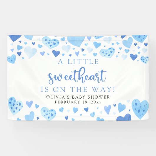 Blue Little Sweetheart Valentijnsdag Baby shower Spandoek (Horizontaal)