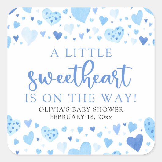 Blue Little Sweetheart Valentijnsdag Baby shower Vierkante Sticker (Voorkant)