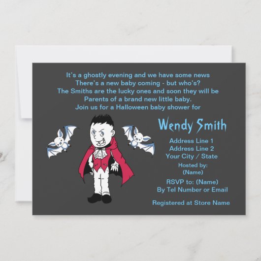 Blue Little Vampire Baby shower Invitation Cards Kaart (Voorkant)