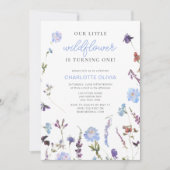 Blue Little Wildflower Waterverf 1e Verjaardag Kaart (Voorkant)