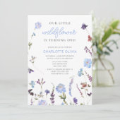 Blue Little Wildflower Waterverf 1e Verjaardag Kaart (Staand voorkant)