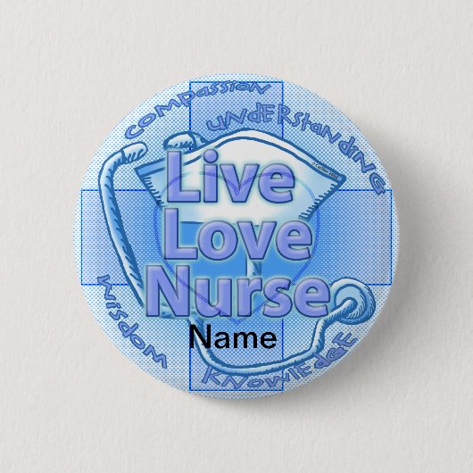 Blue live love verpleegster ronde button 5,7 cm (Voorkant)