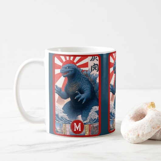 Blue Lizard Monster Monogram Bold Retro Fun Cool Koffiemok (Met donut)