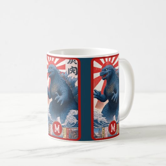 Blue Lizard Monster Monogram Bold Retro Fun Cool Koffiemok (Voorkant rechts)