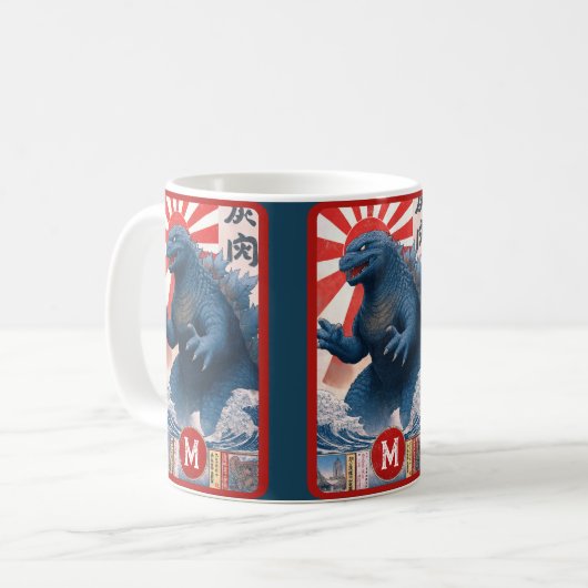 Blue Lizard Monster Monogram Bold Retro Fun Cool Koffiemok (Voorkant links)
