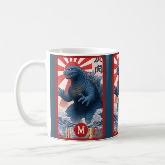 Blue Lizard Monster Monogram Bold Retro Fun Cool Koffiemok (Links)
