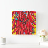 Blue Lizard Red Chili Pepper Clock Southwest Vierkante Klok (Huis)