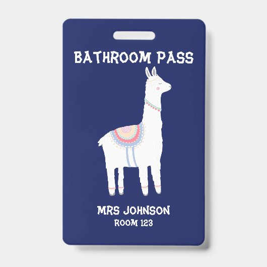 Blue Llama Bathroom Pass Badge (Voorkant)