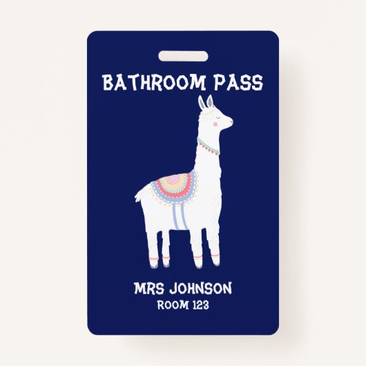 Blue Llama Bathroom Pass Badge (Voorkant)