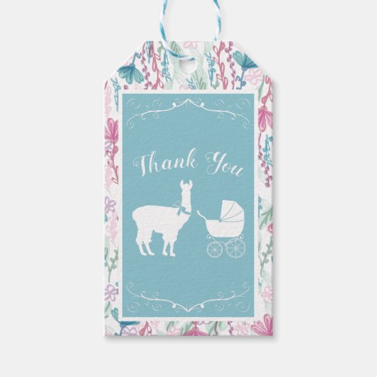 Blue Llama Boy Baby shower Cadeaulabel (Voorkant)