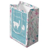 Blue Llama Boy Baby shower Medium Cadeauzakje (Voorkant Gekanteld)