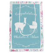 Blue Llama Boy Baby shower Medium Cadeauzakje (Achterkant)