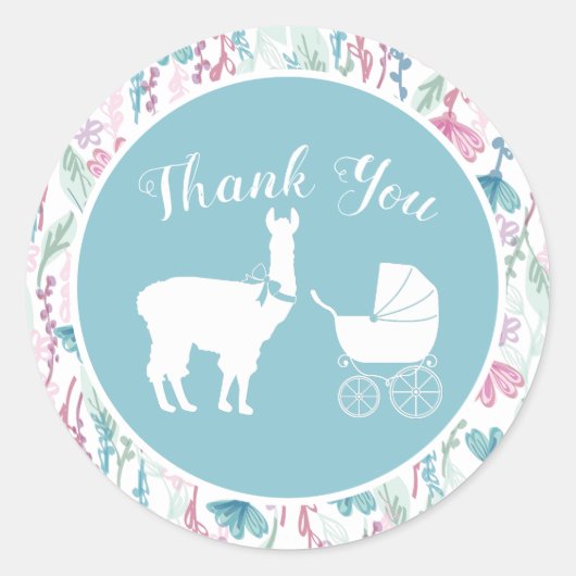 Blue Llama Boy Baby shower Ronde Sticker (Voorkant)